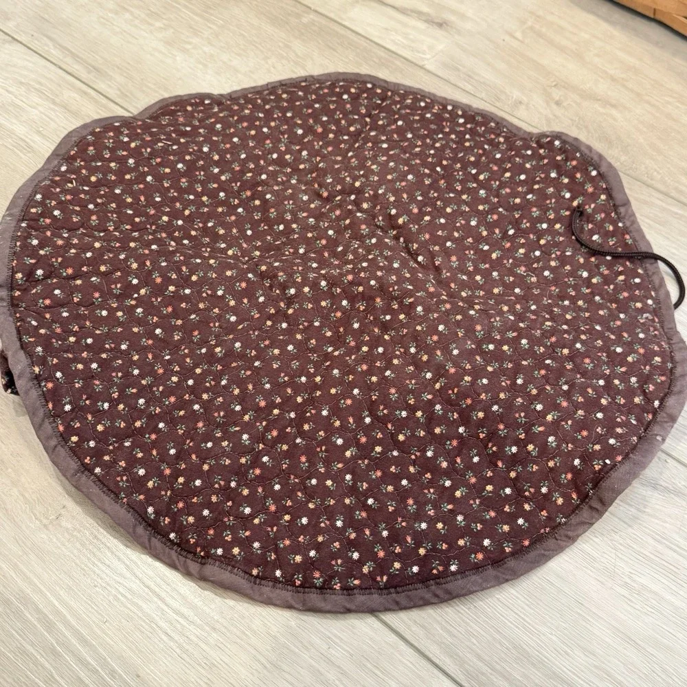 VTG 70's Primitive Casserole Dish Carrier Round Quilt Insulated Cotton Fabric